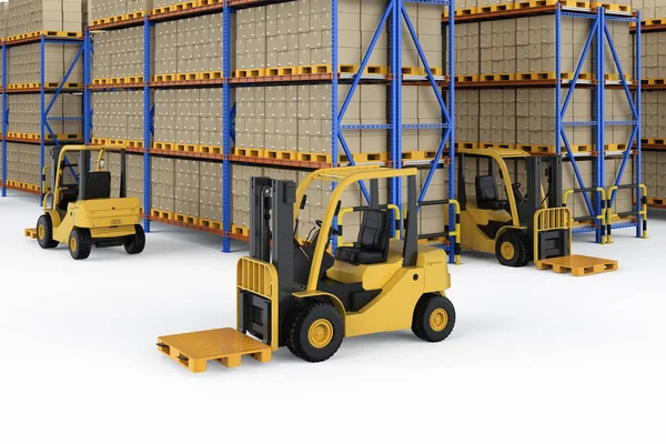 Render Forklift Kosong Dalam Gudang — Stok Foto