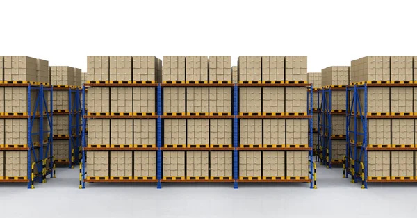 Rendering Racks Full Carton Boxes Warehouse — Stock Photo, Image