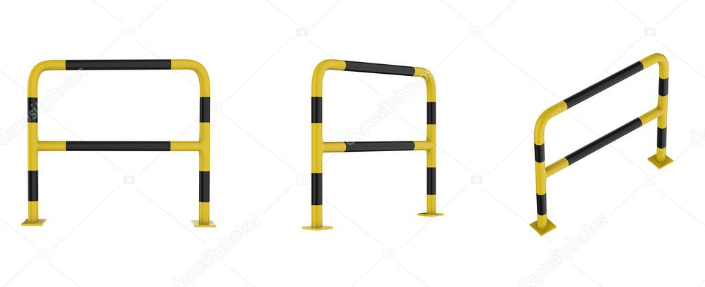 3d rendering yellow and black metal barrier isolated on white