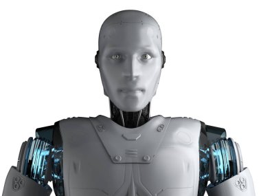3d render insansı robot portre üzerinde beyaz izole