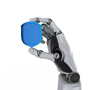 Siber güvenlik kavramı ile 3d render kalkan koruma robot ile