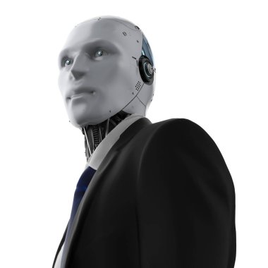 3D render robot iş adamı izole takım elbise giymek