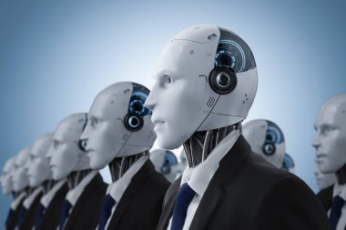 3D rendering grup robot işadamı veya robot derleme 