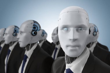 3D rendering grup robot işadamı veya robot derleme 