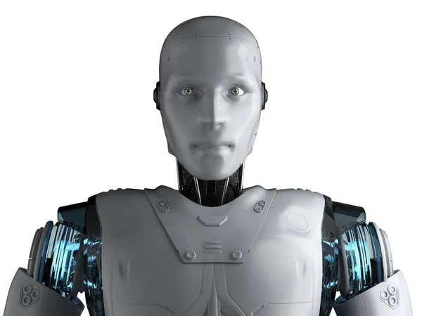 Representación Humanoide Robot Retrato Aislado Blanco — Foto de Stock