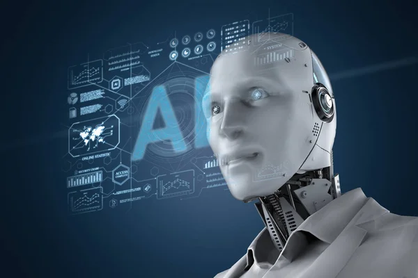 Rendering Humanoid Robot Digital Graphic Display — Stock Photo, Image