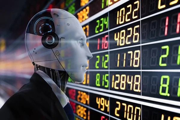 Financial Technology Concept Rendering Humanoid Robot Analyze Stock Market — Stock Photo, Image