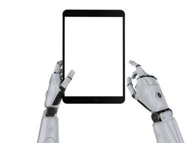 boş ekran tablet izole tutan 3d render Robotik el