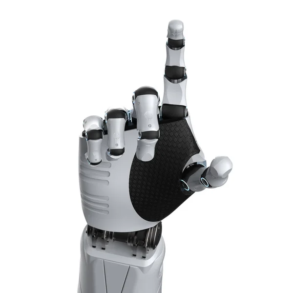 Renderização Mão Robótica Apontando Isolado Branco — Fotografia de Stock