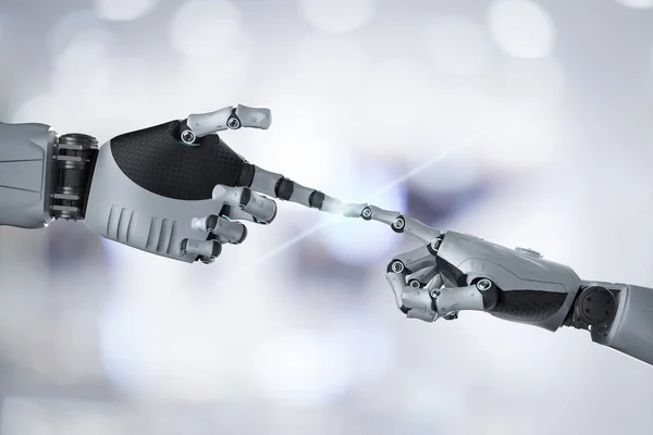 Technológiai Kapcsolat Koncepció Renderelő Robot Kézi Mutatás — Stock Fotó