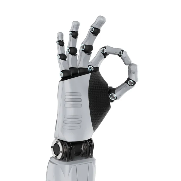 Renderização Robô Mão Gesto Isolado Branco — Fotografia de Stock