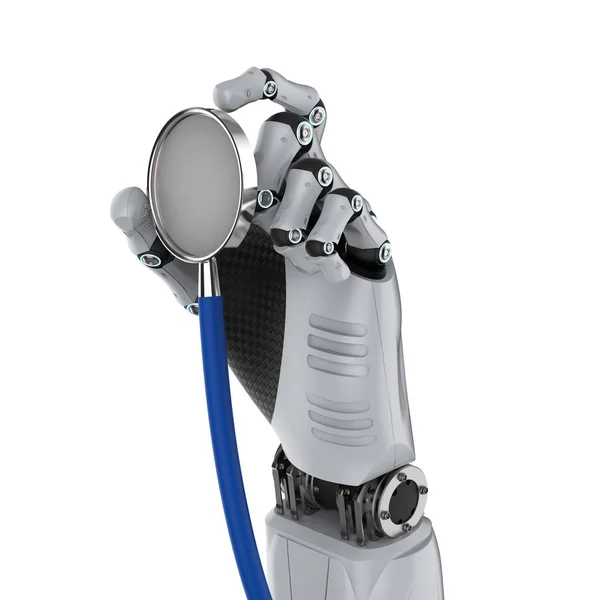 Concepto Tecnología Médica Con Mano Robot Renderizado Estetoscopio Mano Cyborg — Foto de Stock
