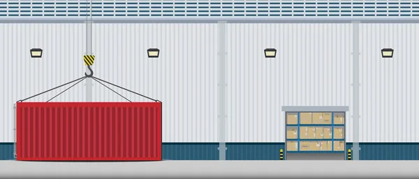 仓库外部与容器平的设计向量例证 — 图库矢量图片