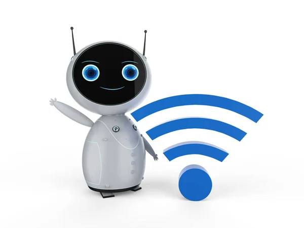 Cute robot with wi-fi sign — Stock Photo, Image