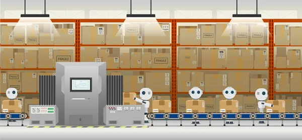Αυτοματοποίηση Εργοστάσιο Ιδέα Ρομπότ Που Εργάζονται Επίπεδη Σχεδίαση Εικονογράφηση Διάνυσμα — Διανυσματικό Αρχείο