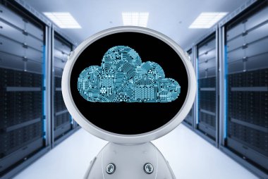 Robot with cloud computing clipart