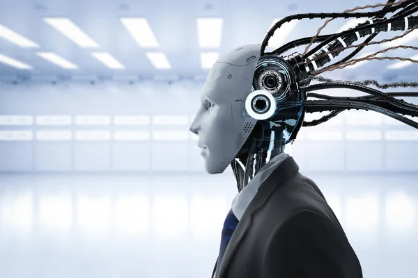 นักธุรกิจหุ่นยนต์ที่มีสายเคเบิล — ภาพถ่ายสต็อก