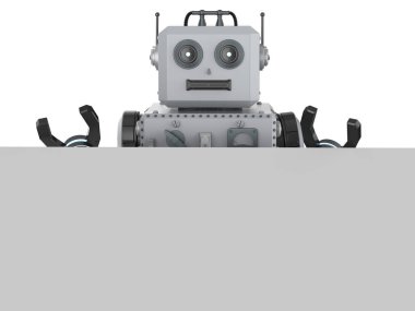beyaz boş kağıt ile robot tin oyuncak