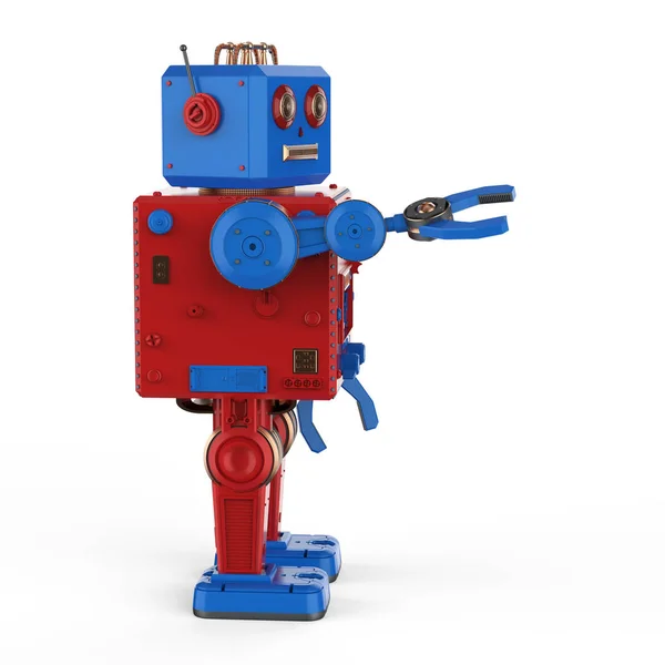 Červený robot s cínovou hračkou — Stock fotografie
