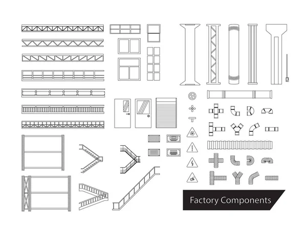 Set Van Fabrieks Interieur Componenten Elementen Vector Illustratie — Stockvector