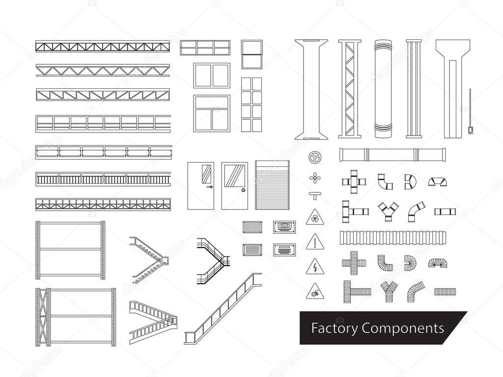 Set of factory interior components or elements vector illustration