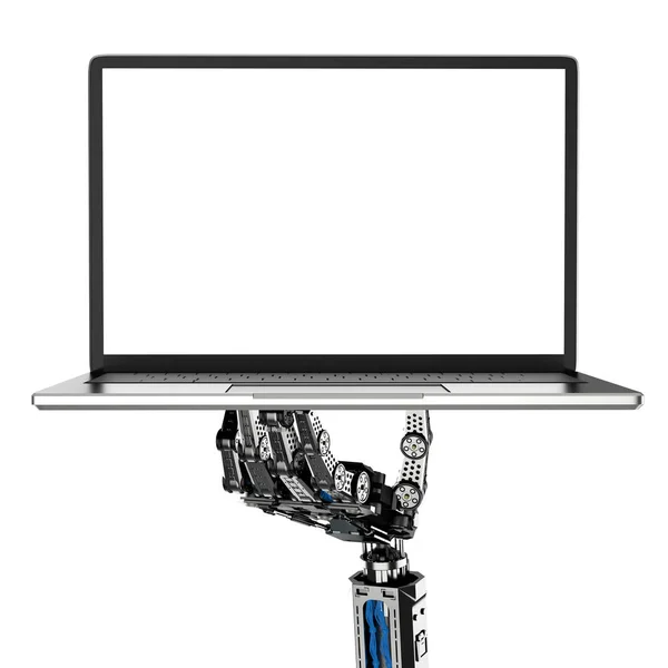 Robot z pustym ekranem notebooka — Zdjęcie stockowe