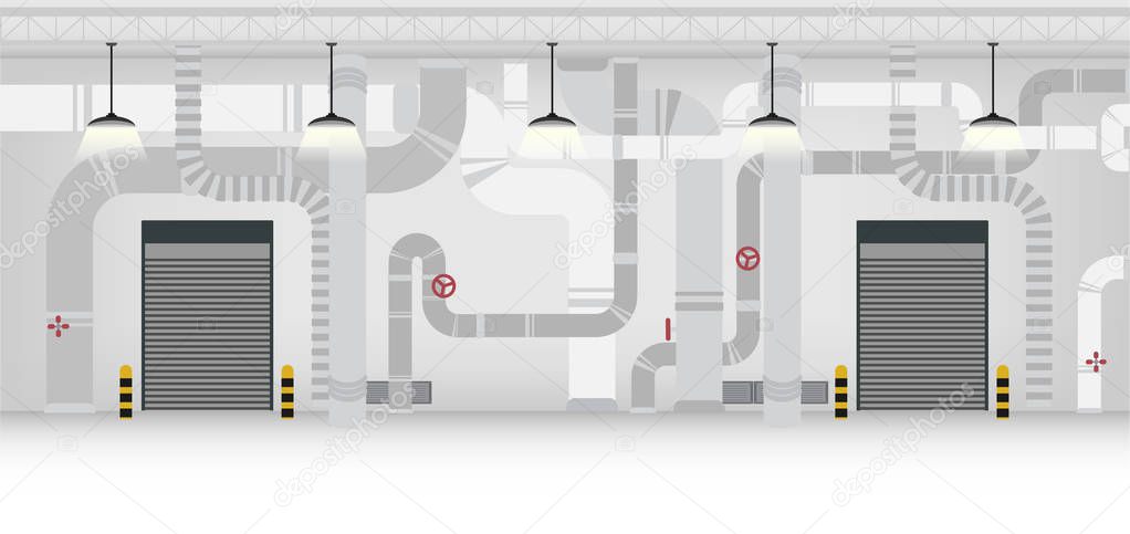 Factory interior with shutter door closed vector illustration