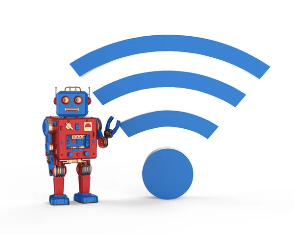 Ρομπότ με μπλε σήμα Wi-Fi — Φωτογραφία Αρχείου
