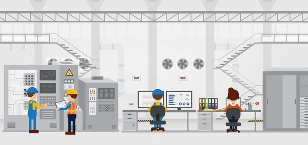 Fábrica Proceso Con Trabajadores Que Trabajan Ilustración Vectores Diseño Plano — Vector de stock