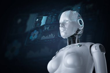 Grafik ekranlı kadın cyborg