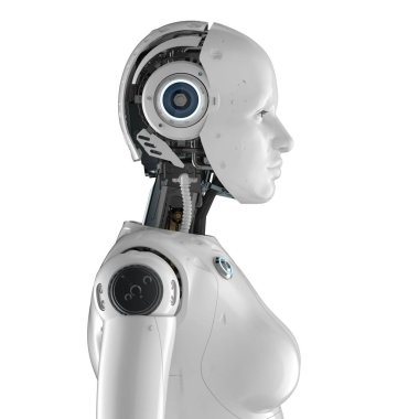 Kadın cyborg veya robot yan görünümü