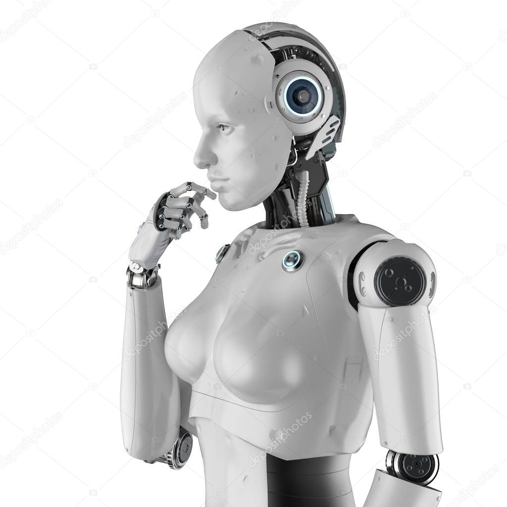 Female cyborg or robot analyze