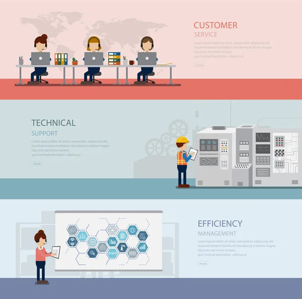 Набор Баннеров Поддержки Клиентов Рабочим Векторной Иллюстрации Процесса — стоковый вектор
