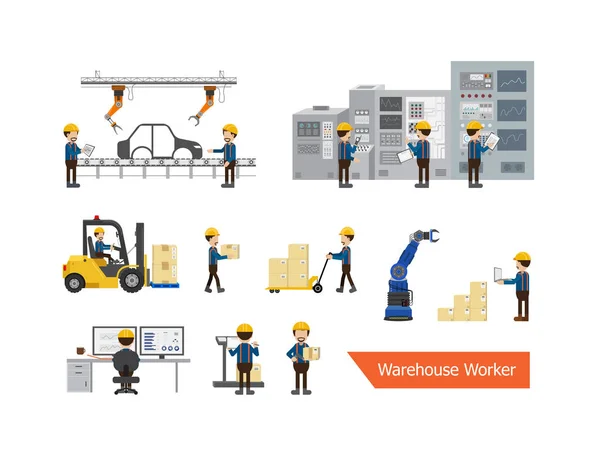 Conjunto Ilustración Vector Carácter Trabajador Almacén — Archivo Imágenes Vectoriales