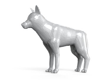 3D çokgen kurt görüntüsü beyaz üzerine izole edildi