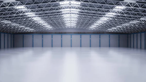 Renderizado Interior Fábrica Vacía Con Lámparas Colgantes —  Fotos de Stock