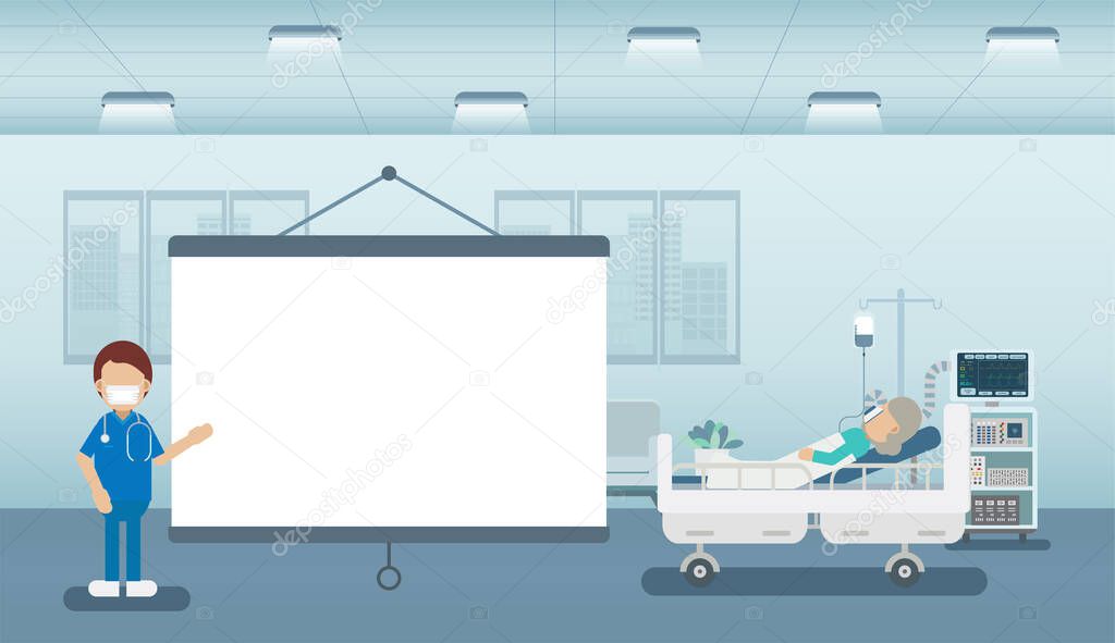 Medical service with nurse and blank screen flat design vector illustration