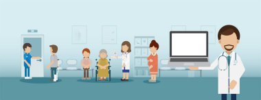 Boş ekran düz dizayn vektör illüstrasyonlu tıbbi servis kavramı