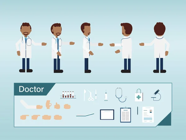 Set African American Dokter Vektor Desain Datar Ilustrasi - Stok Vektor