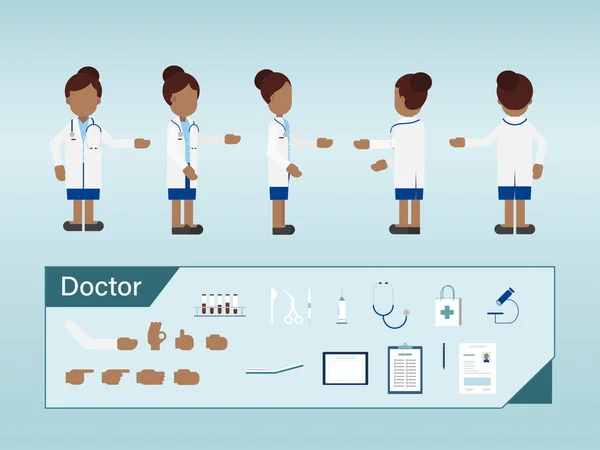 Set African American Dokter Wanita Vektor Desain Datar Ilustrasi - Stok Vektor