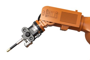 3d kaynak robotik kolu beyaz arkaplanda izole edildi