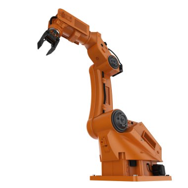 Turuncu robotik kol beyaz arkaplanda izole edildi