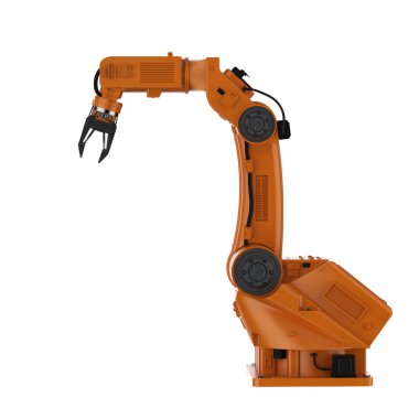 Turuncu robotik kol beyaz arkaplanda izole edildi