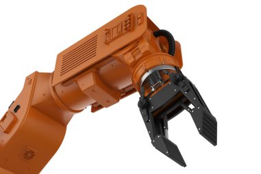 Turuncu robotik kol beyaz arkaplanda izole edildi