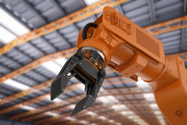 Vykreslování Oranžové Robotické Rameno Továrně — Stock fotografie