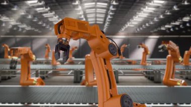 Fabrika 4k animasyonunda 3D robotik kol