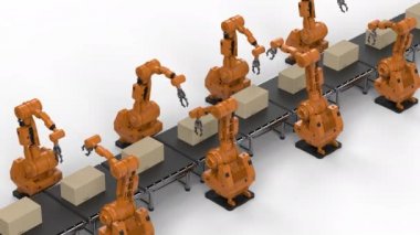 Fabrika 4k animasyonunda 3D robotik kol