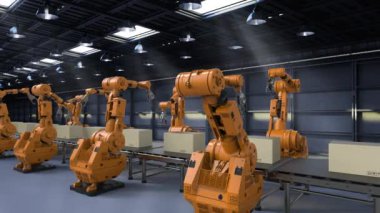 Fabrika 4k animasyonunda 3D robotik kol