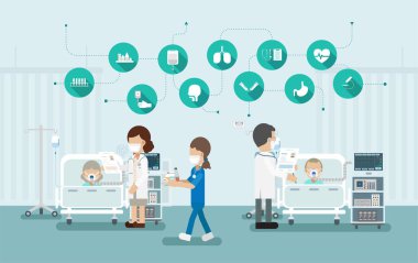 Tıbbi simgelerle tıbbi servis kavramı düz tasarım vektör çizimi