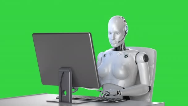 Cyborg arbeitet mit dem Computer — Stockvideo